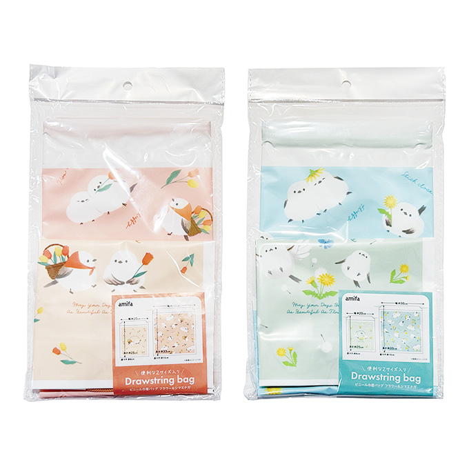 【まとめ買い】ビニール巾着バッグ 2P フラワー&シマエナガ 0356/380501