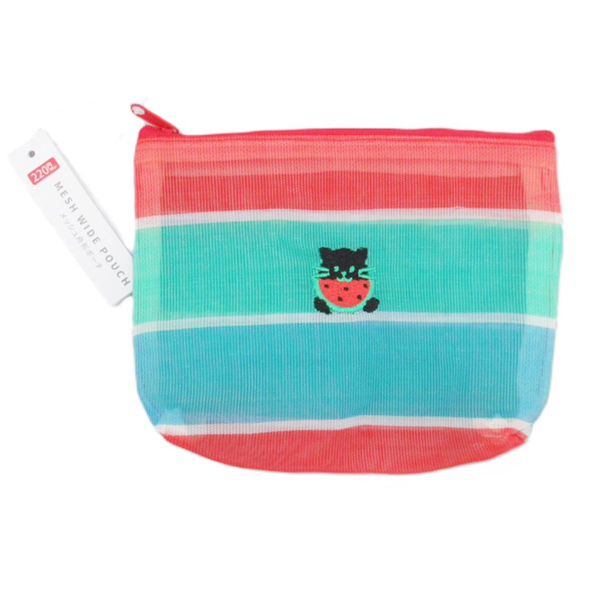 【まとめ買い】メッシュ舟形ポーチねこスイカ柄 0834/598923