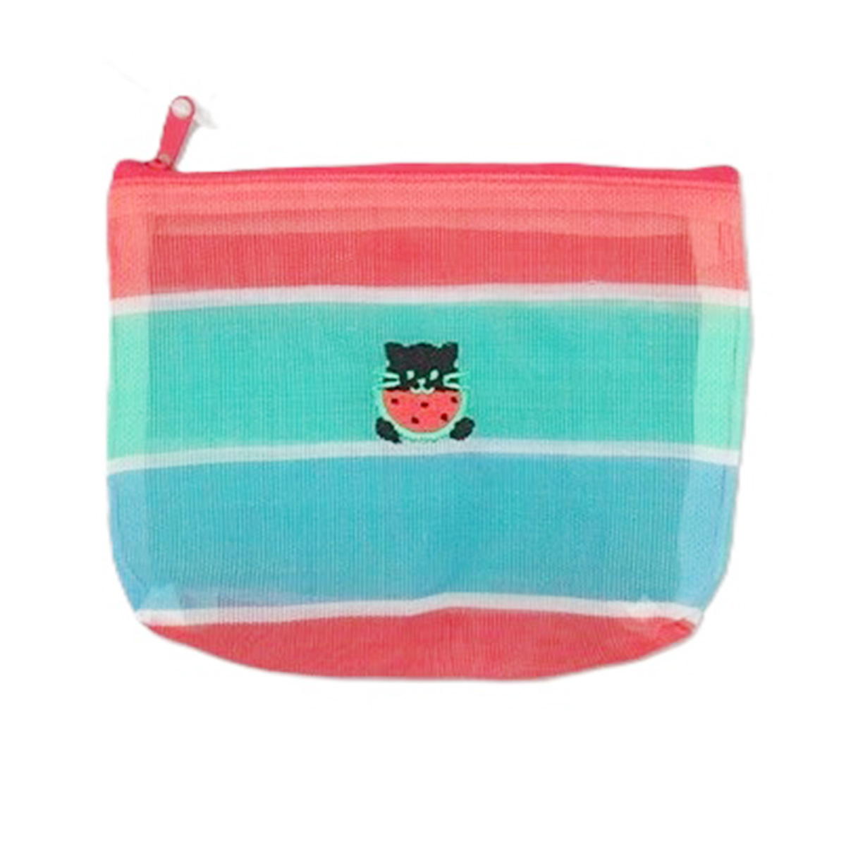 【まとめ買い】メッシュ舟形ポーチねこスイカ柄 0834/598923